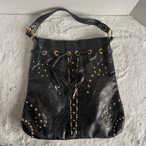 Bebe Black Leather Studded Large Purse/Tote